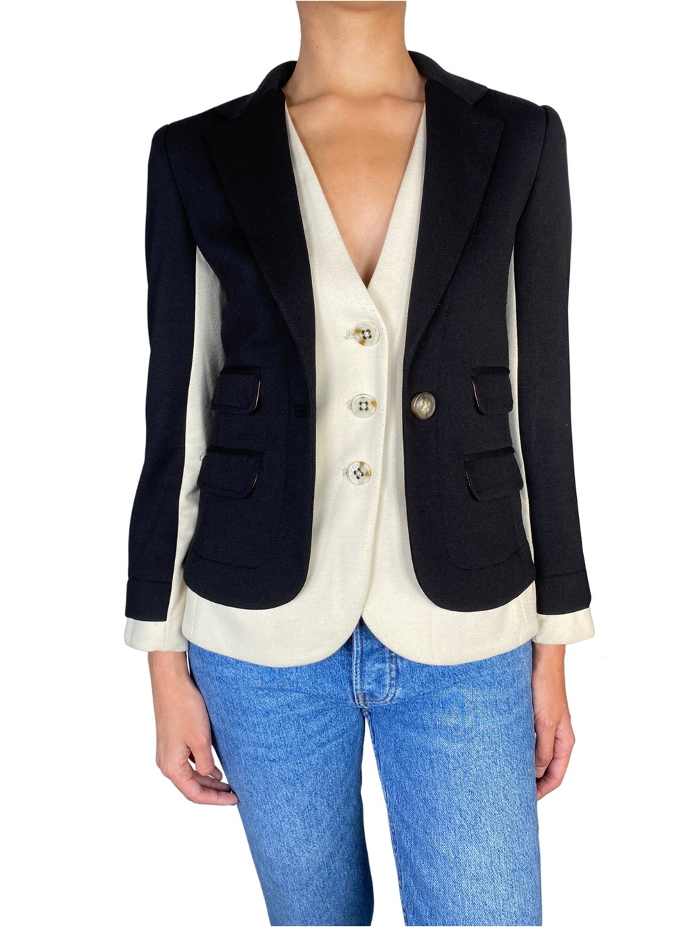 BLOW OUT SALE! ANTHROPOLOGIE - Cartonnier Black and Cream Two-Tone Blazer